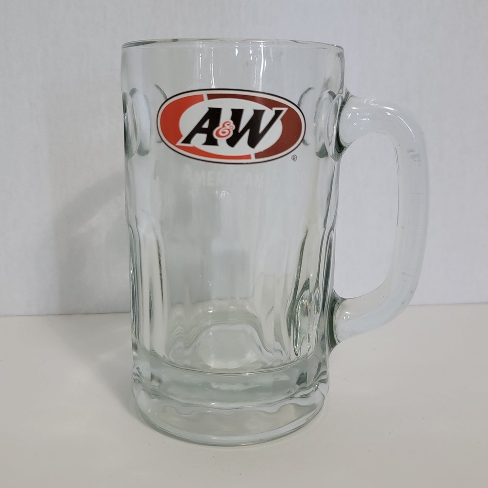 Vintage A&W Logo All American Food Large Glass AW Root Beer Mug 6", Holds 16 oz